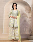 Printed Cotton Flared Kurta Set with Dupatta for Women