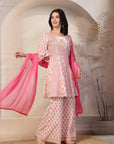 Printed Cotton Flared Kurta Set with Dupatta for Women