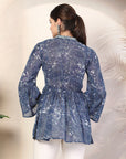 Paisley Printed Flared Poly Chiffon Top with Embroidery