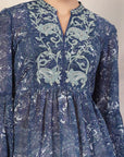 Paisley Printed Flared Poly Chiffon Top with Embroidery