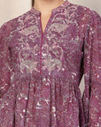 Paisley Print Poly Chiffon Top with Embroidered Collar & Flared Sleeves