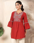 Solid Cotton Linen Kurti with Paisley Embroidery
