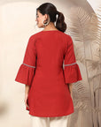 Solid Cotton Linen Kurti with Paisley Embroidery