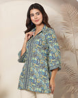 Paisley Printed Poly Crepe Shirt with Bell Sleeves