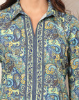 Paisley Printed Poly Crepe Shirt with Bell Sleeves
