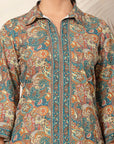 Paisley Printed Poly Crepe Shirt with Bell Sleeves