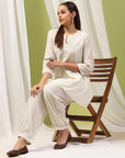 Solid A-Line Cotton Kurta Set with Embroidery & Afghani Salwar