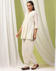 Solid A-Line Cotton Kurta Set with Embroidery & Afghani Salwar