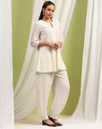 Solid A-Line Cotton Kurta Set with Embroidery & Afghani Salwar