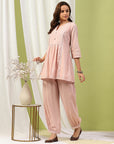 Solid A-Line Cotton Kurta Set with Embroidery & Afghani Salwar