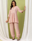 Solid A-Line Cotton Kurta Set with Embroidery & Afghani Salwar
