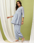 Solid A-Line Cotton Kurta Set with Embroidery & Afghani Salwar