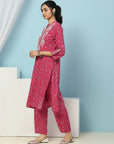 Geometric Printed Viscose Rayon Kurta Set with Lakhnavi Embroidery