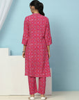 Geometric Printed Viscose Rayon Kurta Set with Lakhnavi Embroidery