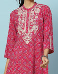 Geometric Printed Viscose Rayon Kurta Set with Lakhnavi Embroidery
