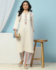 Solid Straight Cotton Kurta with Lace Detailing & Printed Palazzo
