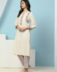 Solid Straight Cotton Kurta with Lace Detailing & Printed Palazzo