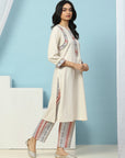 Solid Straight Cotton Kurta with Lace Detailing & Printed Palazzo