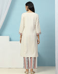 Solid Straight Cotton Kurta with Lace Detailing & Printed Palazzo