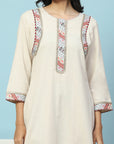 Solid Straight Cotton Kurta with Lace Detailing & Printed Palazzo