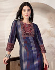 Printed Straight Calf Length Kurta with Sewroskie Work & Embroidered Palazzo