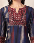 Printed Straight Calf Length Kurta with Sewroskie Work & Embroidered Palazzo