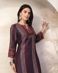 Printed Straight Calf Length Kurta with Sewroskie Work & Embroidered Palazzo