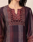 Printed Straight Calf Length Kurta with Sewroskie Work & Embroidered Palazzo