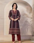 Printed Straight Calf Length Kurta with Sewroskie Work & Embroidered Palazzo