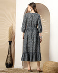 Floral Printed Modal Chanderi Flared Dress with Embroidery