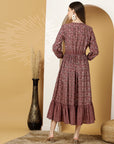 Floral Printed Modal Chanderi Flared Dress with Embroidery