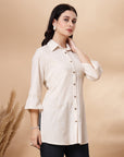 Solid Straight Flex Buttondown Shirt with Embroidery