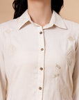 Solid Straight Flex Buttondown Shirt with Embroidery
