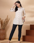 Solid Straight Flex Buttondown Shirt with Embroidery