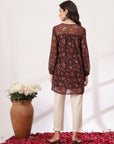 Floral Printed Flared Poly Georgette Top with Embroidery