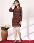 Floral Printed Flared Poly Georgette Top with Embroidery