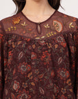 Floral Printed Flared Poly Georgette Top with Embroidery