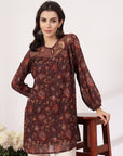 Floral Printed Flared Poly Georgette Top with Embroidery