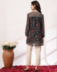 Floral Printed Flared Poly Georgette Top with Embroidery