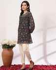Floral Printed Flared Poly Georgette Top with Embroidery