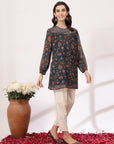 Floral Printed Flared Poly Georgette Top with Embroidery