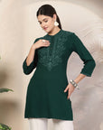 Rayon Lakhnavi Embroidered Kurti with Mandarin Collar