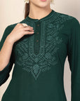 Rayon Lakhnavi Embroidered Kurti with Mandarin Collar