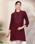 Rayon Lakhnavi Embroidered Kurti with Mandarin Collar