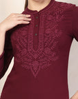 Rayon Lakhnavi Embroidered Kurti with Mandarin Collar
