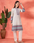 Floral Printed Straight Kurta Set with Mirror Embroidery