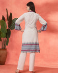 Floral Printed Straight Kurta Set with Mirror Embroidery