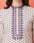 Floral Printed Straight Kurta Set with Mirror Embroidery