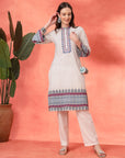 Floral Printed Straight Kurta Set with Mirror Embroidery