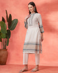 Floral Printed Straight Kurta Set with Mirror Embroidery